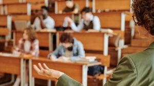 Lecture hall professor and students